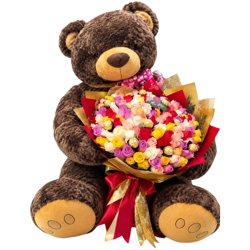 Oso de peluche con arreglo floral